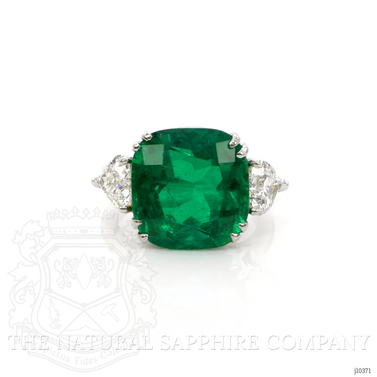 10.01 Ct. Emerald and Natural Diamond Three Stone Ring, Platinum & 18K Yellow