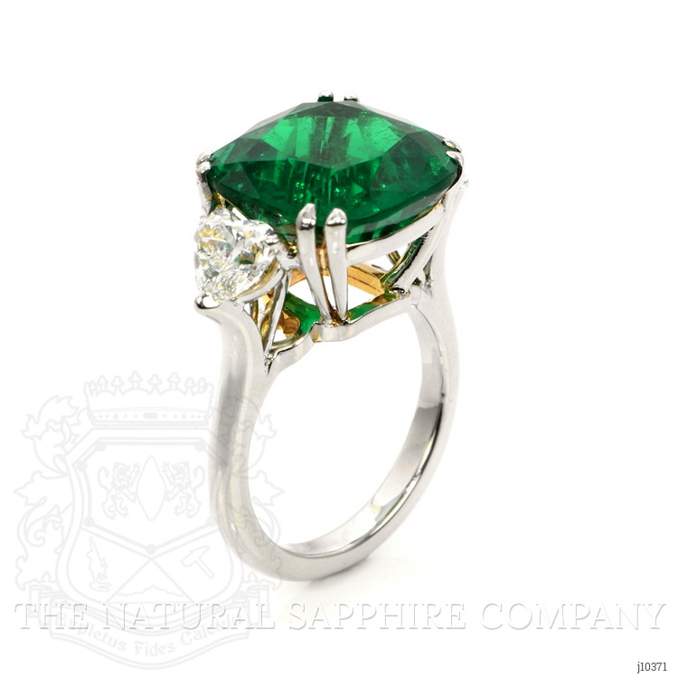 10.01 Ct. Emerald and Natural Diamond Three Stone Ring, Platinum & 18K Yellow