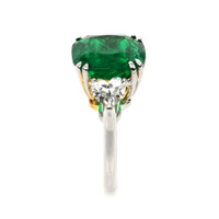 10.01 Ct. Emerald and Natural Diamond Three Stone Ring, Platinum & 18K Yellow Image