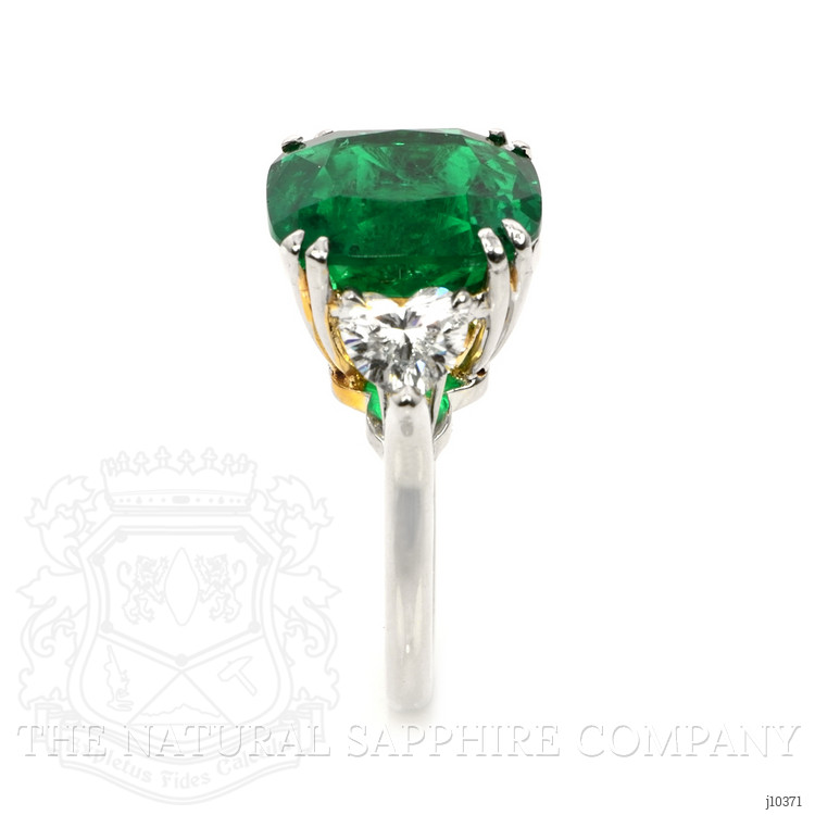 10.01 Ct. Emerald and Natural Diamond Three Stone Ring, Platinum & 18K Yellow