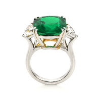 10.01 Ct. Emerald and Natural Diamond Three Stone Ring, Platinum & 18K Yellow Image