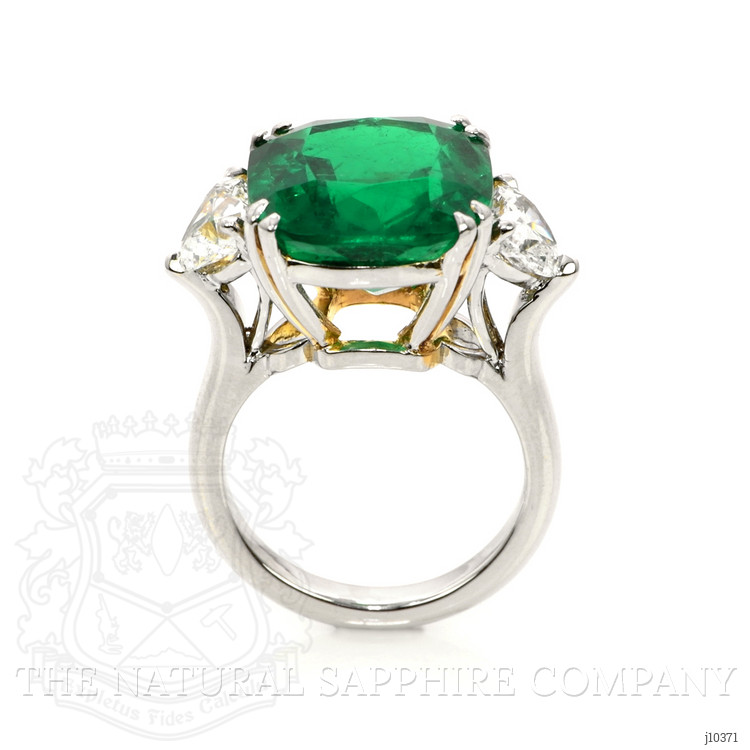10.01 Ct. Emerald and Natural Diamond Three Stone Ring, Platinum & 18K Yellow
