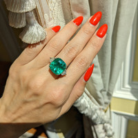 10.01 Ct. Emerald and Natural Diamond Three Stone Ring, Platinum & 18K Yellow Life Style