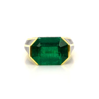 12.06 Ct. Emerald and Natural Diamond Pave Ring, 18K Yellow Gold Video