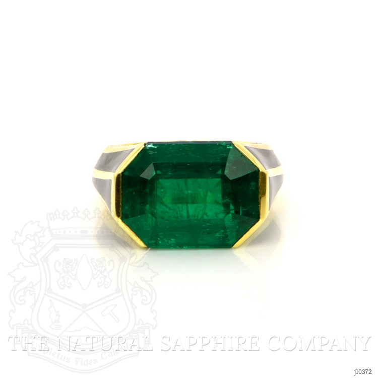12.06 Ct. Emerald and Natural Diamond Pave Ring, 18K Yellow Gold