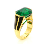 12.06 Ct. Emerald and Natural Diamond Pave Ring, 18K Yellow Gold Image