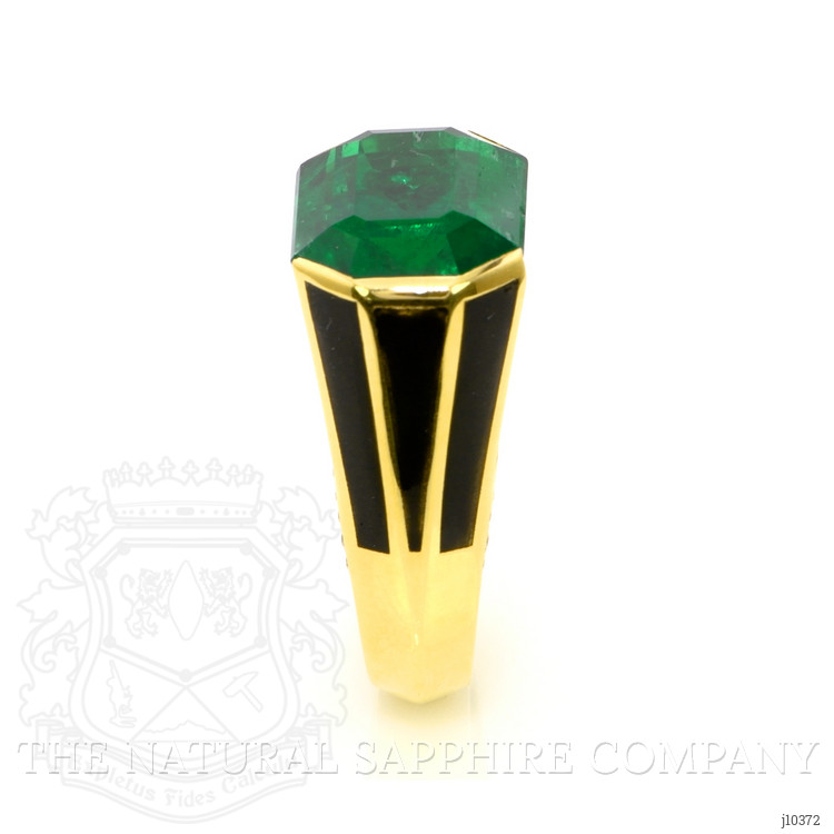 12.06 Ct. Emerald and Natural Diamond Pave Ring, 18K Yellow Gold