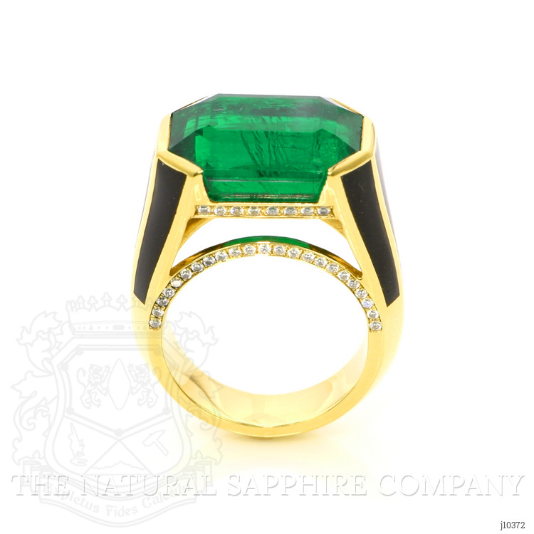 12.06 Ct. Emerald and Natural Diamond Pave Ring, 18K Yellow Gold