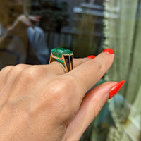 12.06 Ct. Emerald and Natural Diamond Pave Ring, 18K Yellow Gold Life Style