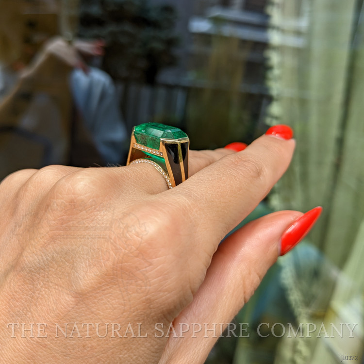 Emerald Pave Ring Emerald Cut 18K Yellow Gold