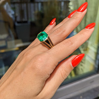 12.06 Ct. Emerald and Natural Diamond Pave Ring, 18K Yellow Gold Life Style