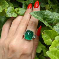 14.47 Ct. Emerald Natural Diamond Pave Ring, Platinum 950 Life Style