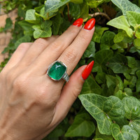 14.47 Ct. Emerald Natural Diamond Pave Ring, Platinum 950 Life Style