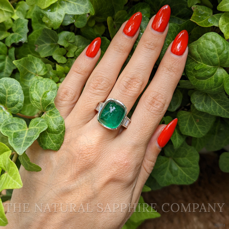 14.47 Ct. Emerald Natural Diamond Pave Ring, Platinum 950