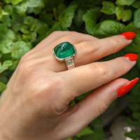 14.47 Ct. Emerald Natural Diamond Pave Ring, Platinum 950 Life Style