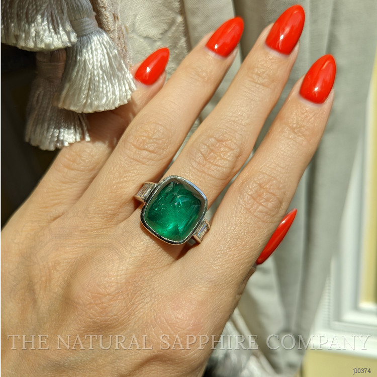 14.47 Ct. Emerald Natural Diamond Pave Ring, Platinum 950