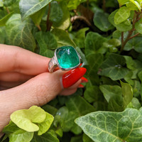 14.47 Ct. Emerald Natural Diamond Pave Ring, Platinum 950 Life Style