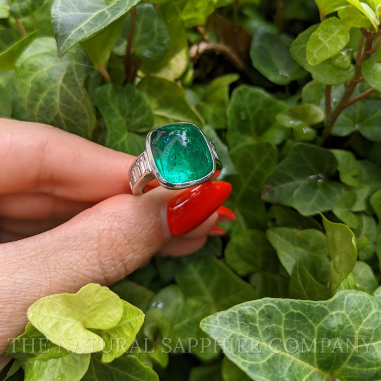 14.47 Ct. Emerald Natural Diamond Pave Ring, Platinum 950