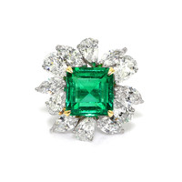 8.19 Ct. Emerald Natural Diamond Floral Ring, Platinum 950 Video