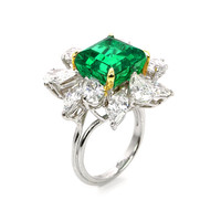 8.19 Ct. Emerald Natural Diamond Floral Ring, Platinum 950 Image