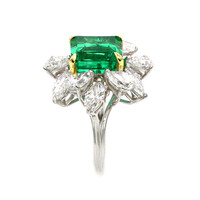 8.19 Ct. Emerald Natural Diamond Floral Ring, Platinum 950 Image