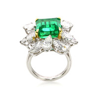 8.19 Ct. Emerald Natural Diamond Floral Ring, Platinum 950 Image