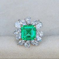 8.19 Ct. Emerald Natural Diamond Floral Ring, Platinum 950 Life Style