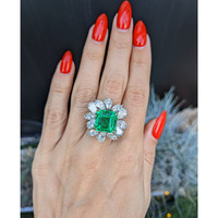 8.19 Ct. Emerald Natural Diamond Floral Ring, Platinum 950 Life Style