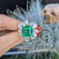 8.19 Ct. Emerald Natural Diamond Floral Ring, Platinum 950 Life Style