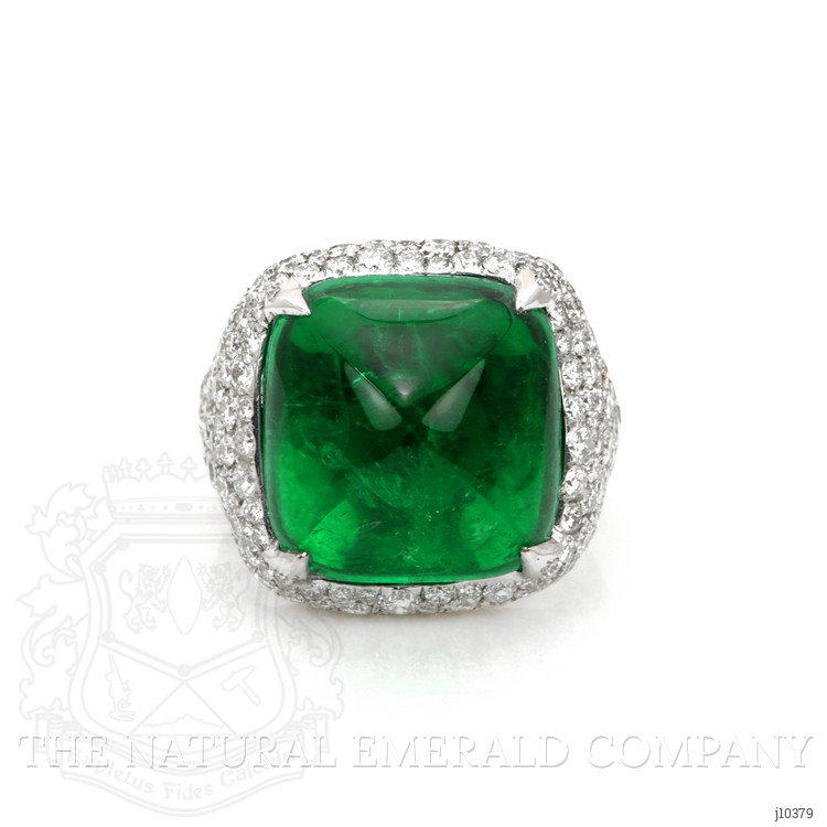 14.05 Ct. Emerald Natural Diamond Pave Ring, 18K White Gold
