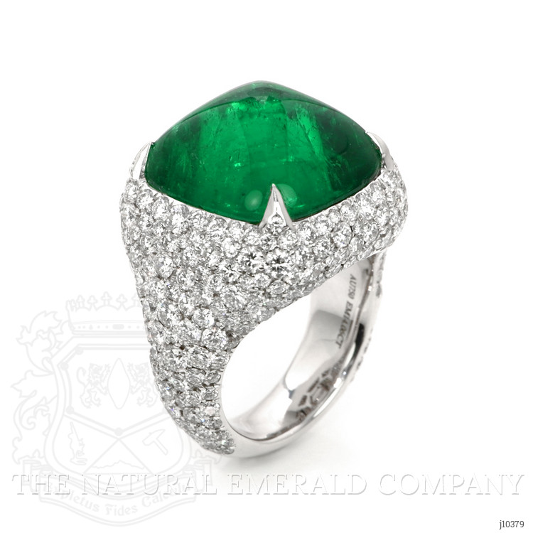 14.05 Ct. Emerald Natural Diamond Pave Ring, 18K White Gold