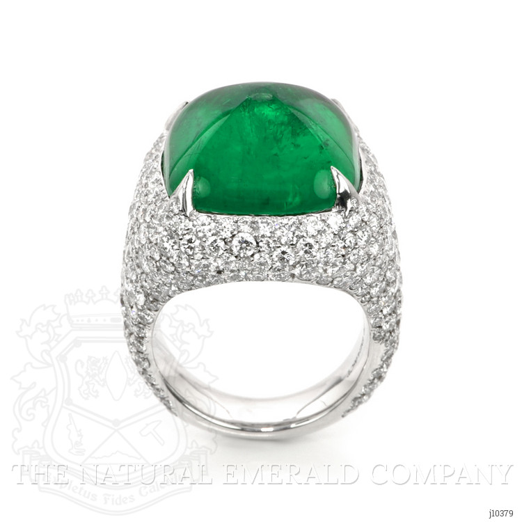 14.05 Ct. Emerald Natural Diamond Pave Ring, 18K White Gold