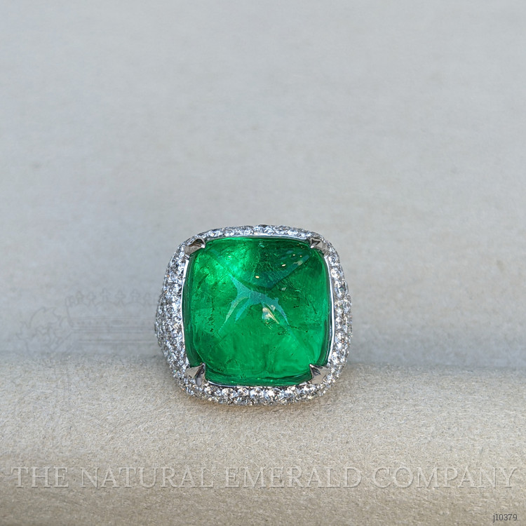 14.05 Ct. Emerald Natural Diamond Pave Ring, 18K White Gold