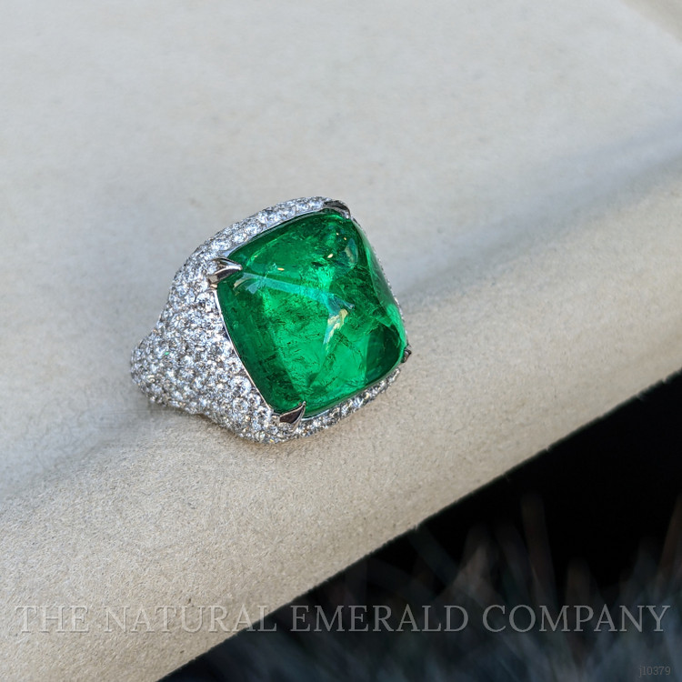 14.05 Ct. Emerald Natural Diamond Pave Ring, 18K White Gold