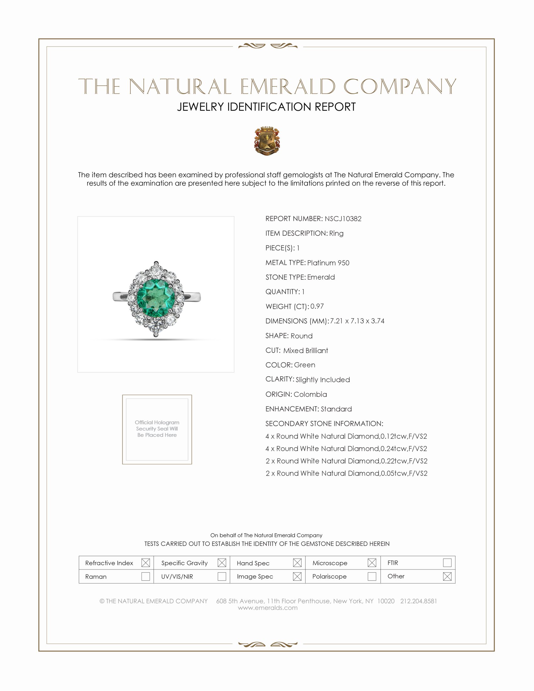 0.97 Ct. Emerald and Natural Diamond Halo Ring, Platinum 950