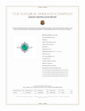 0.97 Ct. Emerald and Natural Diamond Halo Ring, Platinum 950 Scan Report