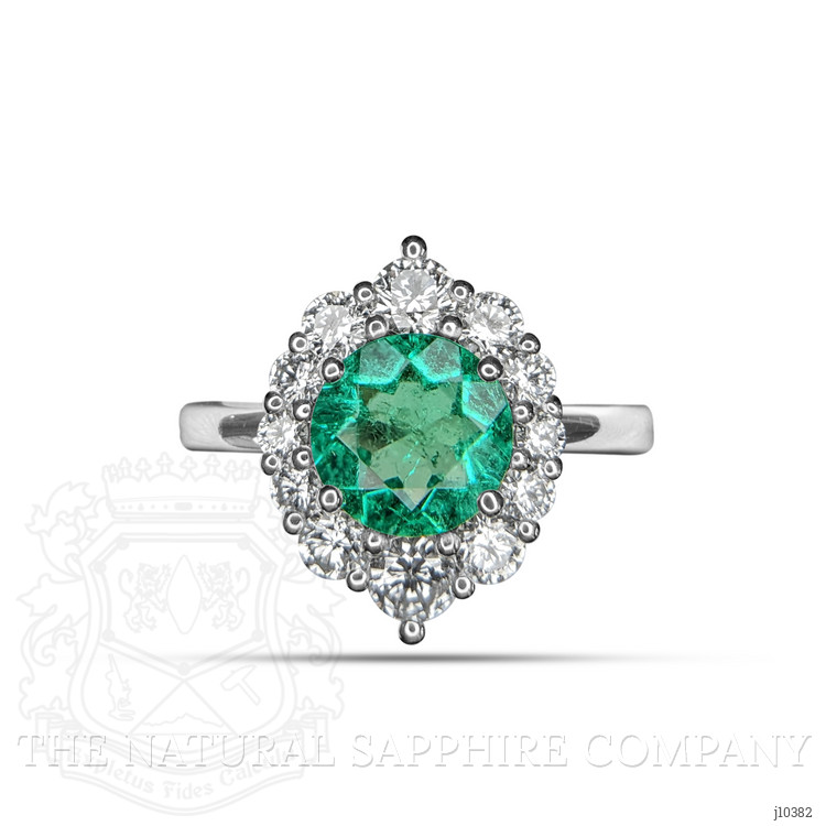 0.97 Ct. Emerald and Natural Diamond Halo Ring, Platinum 950