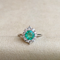 0.97 Ct. Emerald Natural Diamond Halo Ring, Platinum 950 Life Style