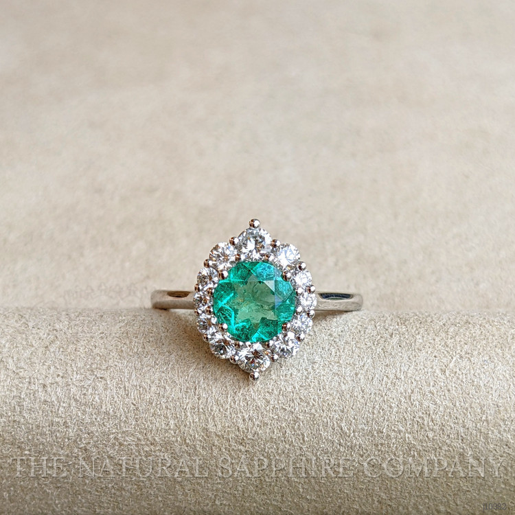 0.97 Ct. Emerald and Natural Diamond Halo Ring, Platinum 950
