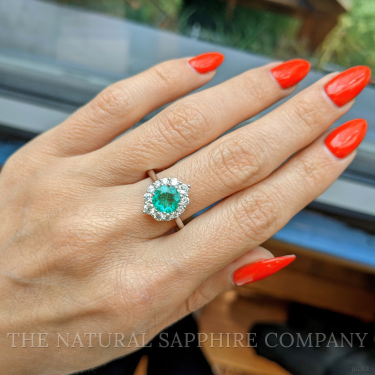 0.97 Ct. Emerald and Natural Diamond Halo Ring, Platinum 950