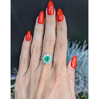 0.97 Ct. Emerald and Natural Diamond Halo Ring, Platinum 950 Life Style