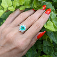 0.97 Ct. Emerald Natural Diamond Halo Ring, Platinum 950 Life Style
