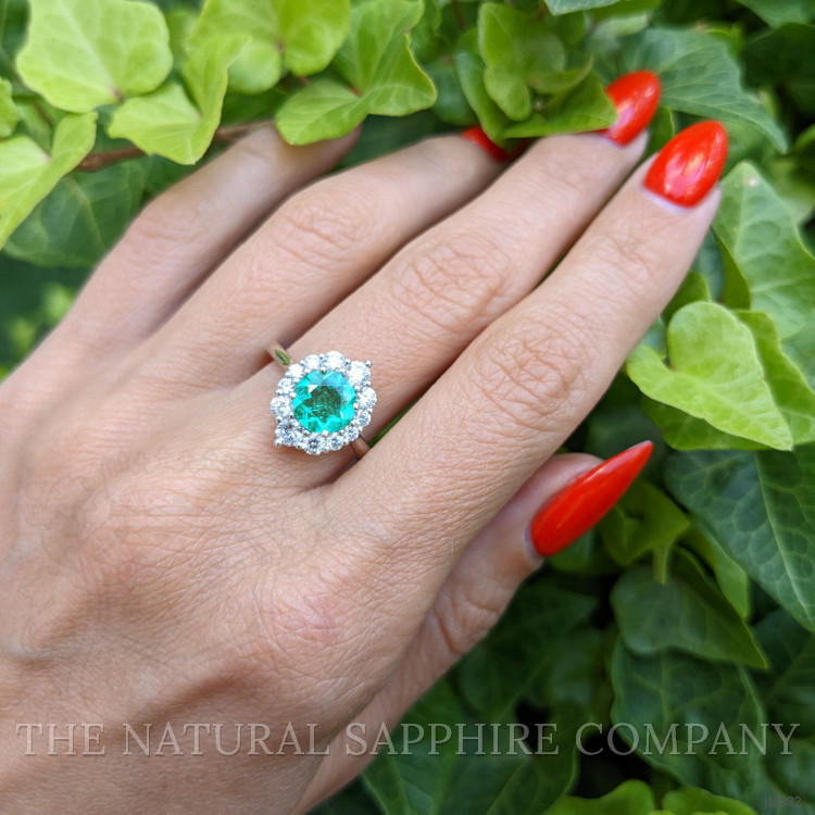 0.97 Ct. Emerald and Natural Diamond Halo Ring, Platinum 950