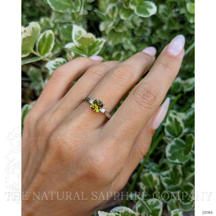 1.11 Ct. Chrysoberyl Natural Diamond Three Stone Ring, Platinum 950