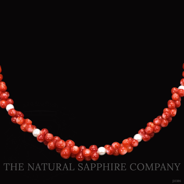 156.95 Ct. Coral Pearl Multi Stone Necklace, 18K Yellow Gold