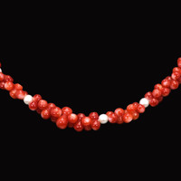 156.95 Ct. Coral Pearl Antique Style Necklace, 18K Yellow Gold Image