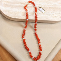 156.95 Ct. Coral Pearl Multi Stone Necklace, 18K Yellow Gold Life Style