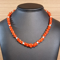 156.95 Ct. Coral Pearl Multi Stone Necklace, 18K Yellow Gold Life Style