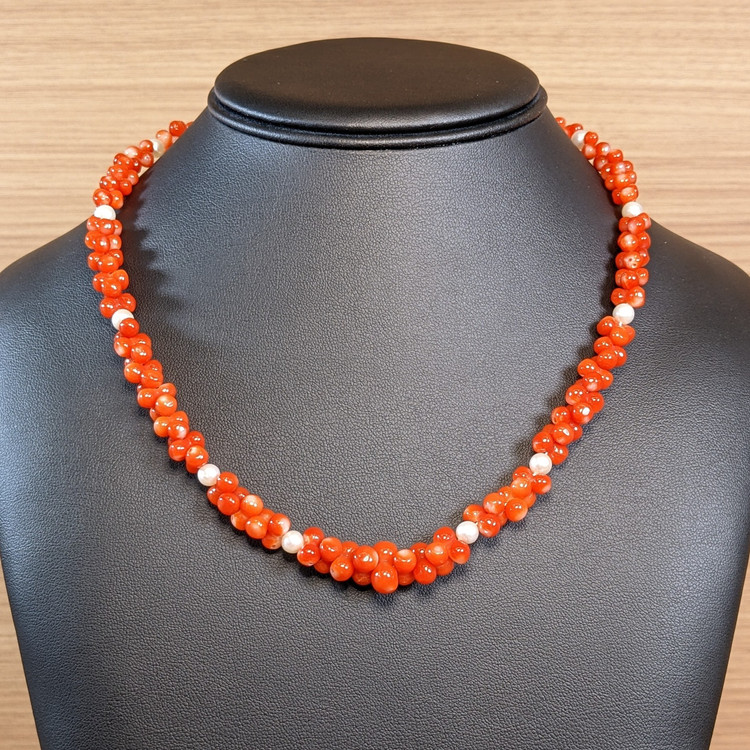 156.95 Ct. Coral Pearl Multi Stone Necklace, 18K Yellow Gold