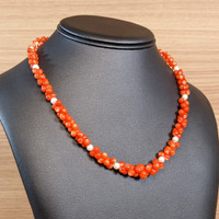 156.95 Ct. Coral Pearl Multi Stone Necklace, 18K Yellow Gold Life Style